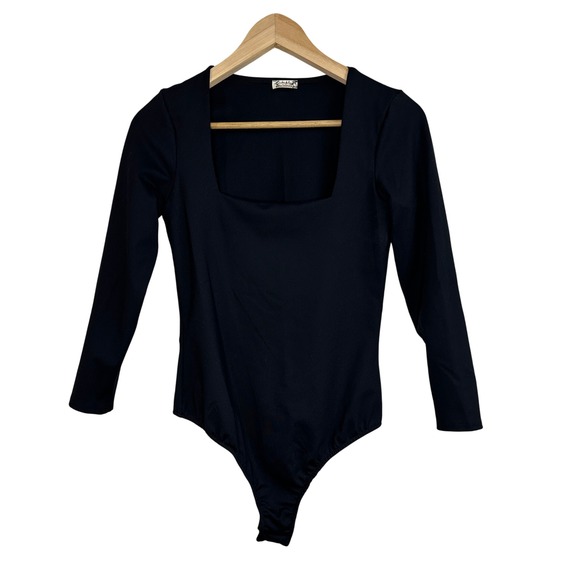 Free People Tops - Free People Womens Bodysuit Top Black Square Neck Long Sleeve Stretch size Small